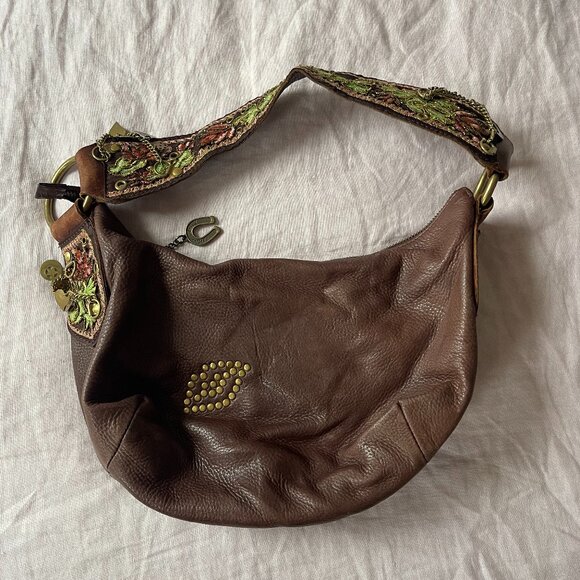 Betsey Johnson Studded Boho Charm Brown Leather Bag – Unique Vintage Find - Picture 1 of 6